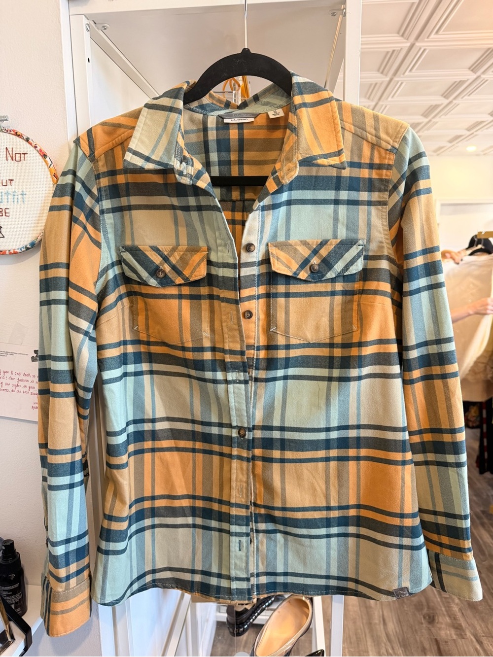 L.L. Bean Plaid Button-Down Shirt in Yellow & Blue